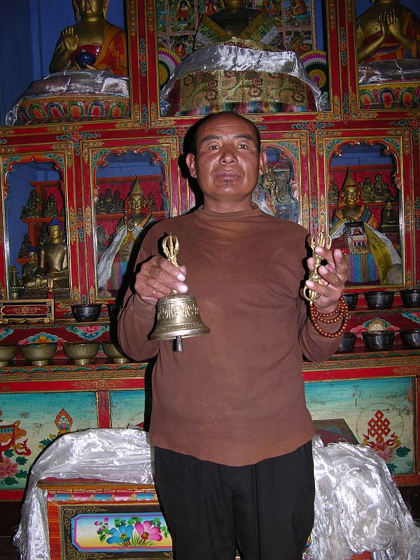 Tibet Kailash 07 Manasarovar 07 Trugo Gompa Monk holding Vajra and Bell